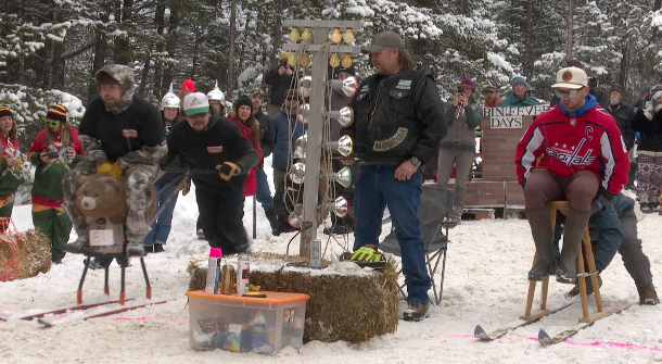 Barstool racers at the starting line during Cabin Fever Days, Martin City