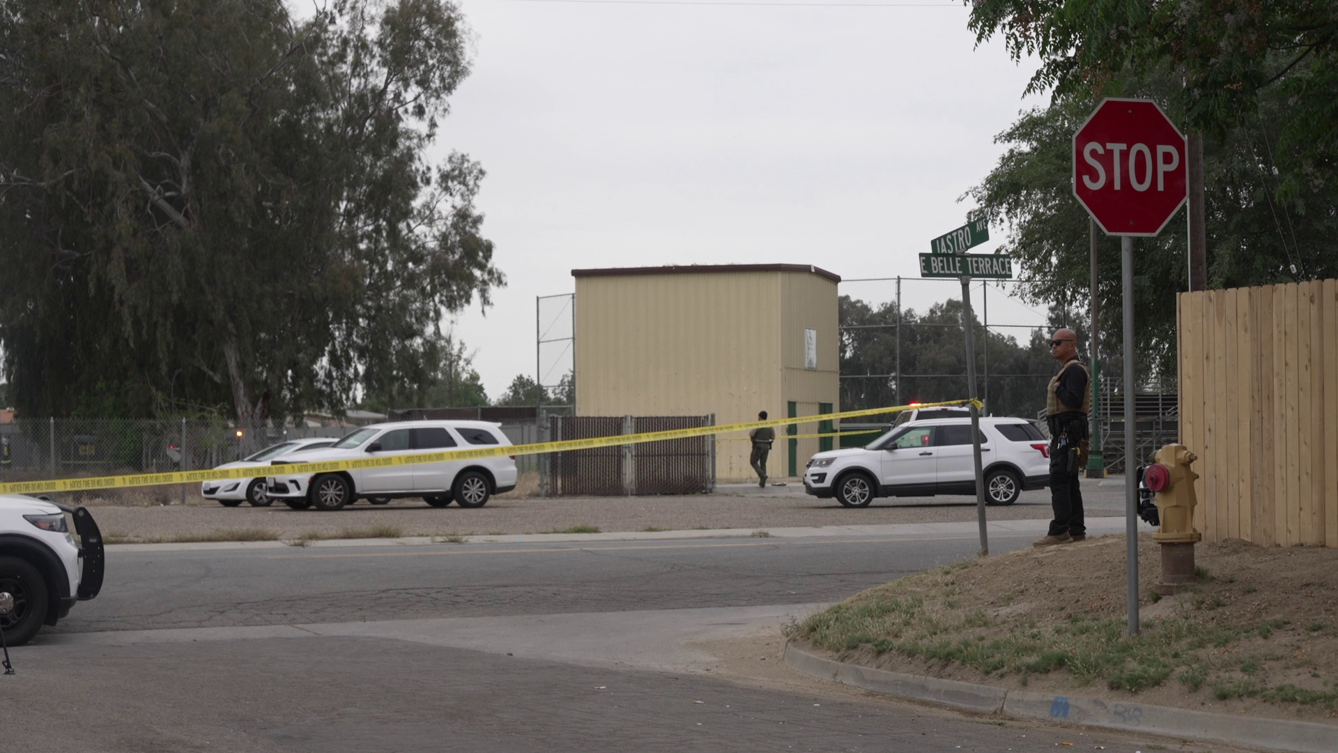 Kern County Sheriff's Office deputies and vehicles on scene at Belle Terrace Park