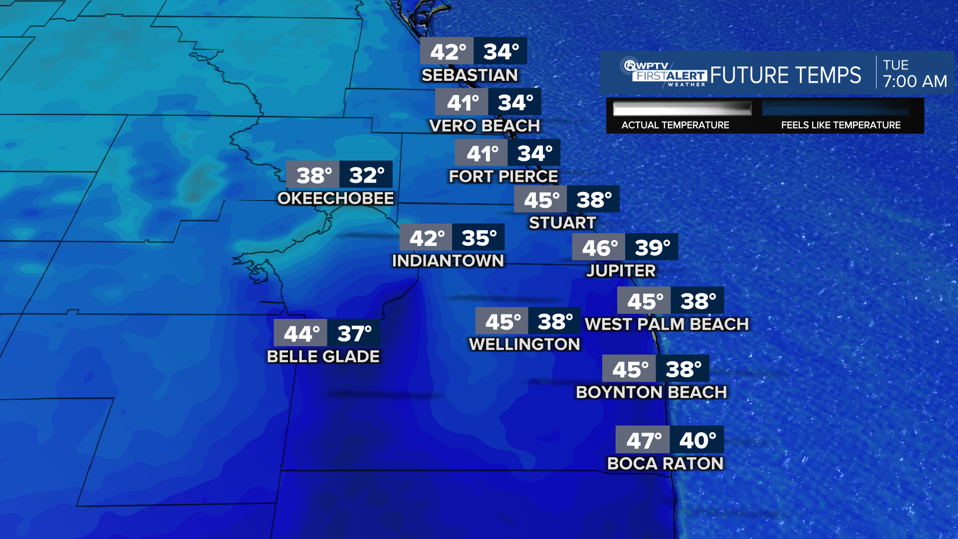 Feels-like temperatures Nov. 10, 2025