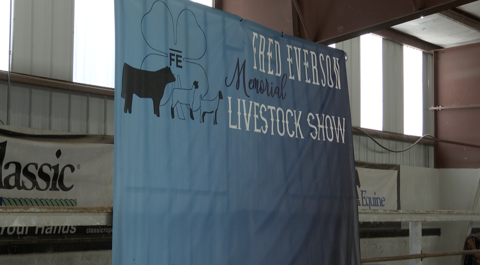 Fred Everson Livestock Show sign, Lolo