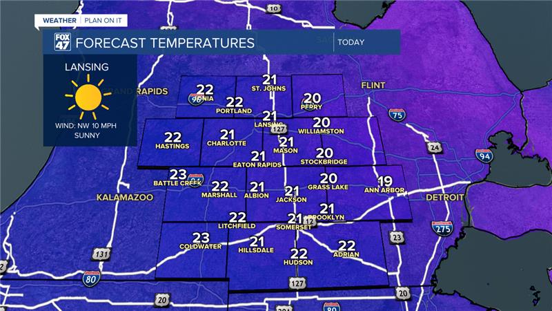 High temps reach the lower 20's with sunshine favored across our neighborhoods