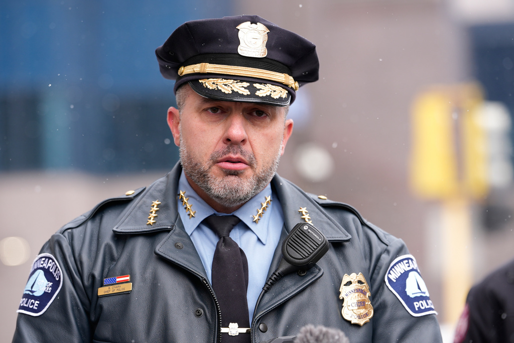 Minneapolis Police Chief Brian O'Hara speaks during a news conference, Jan. 10, 2026, in Minneapolis. 