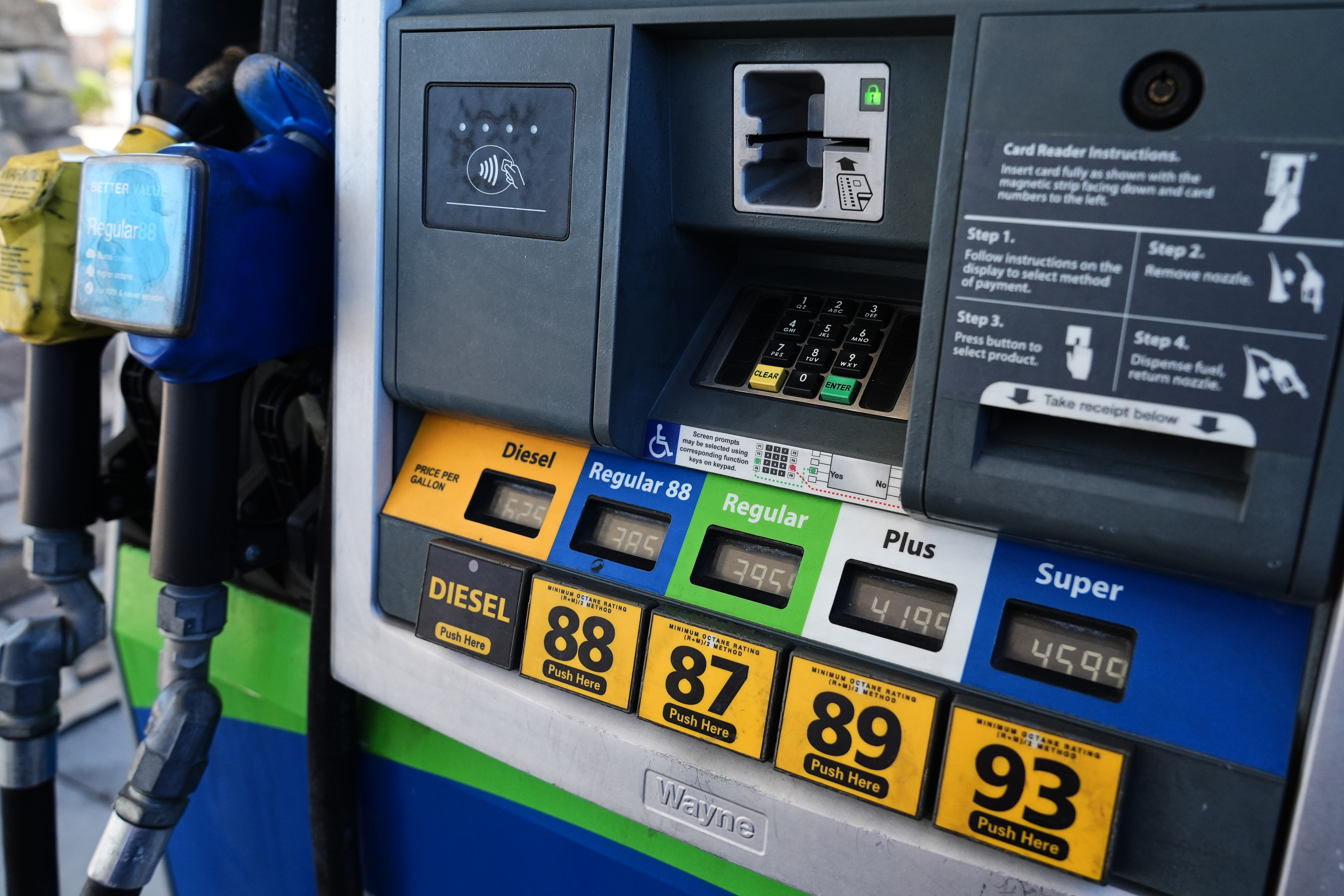 Fuel prices are displayed on the pump at a gas station, Thursday, Oct. 22, 2026, in Baltimore.