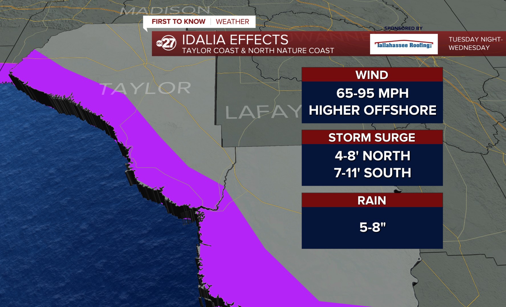 Idalia regional effects (3pm 08/28/2023)