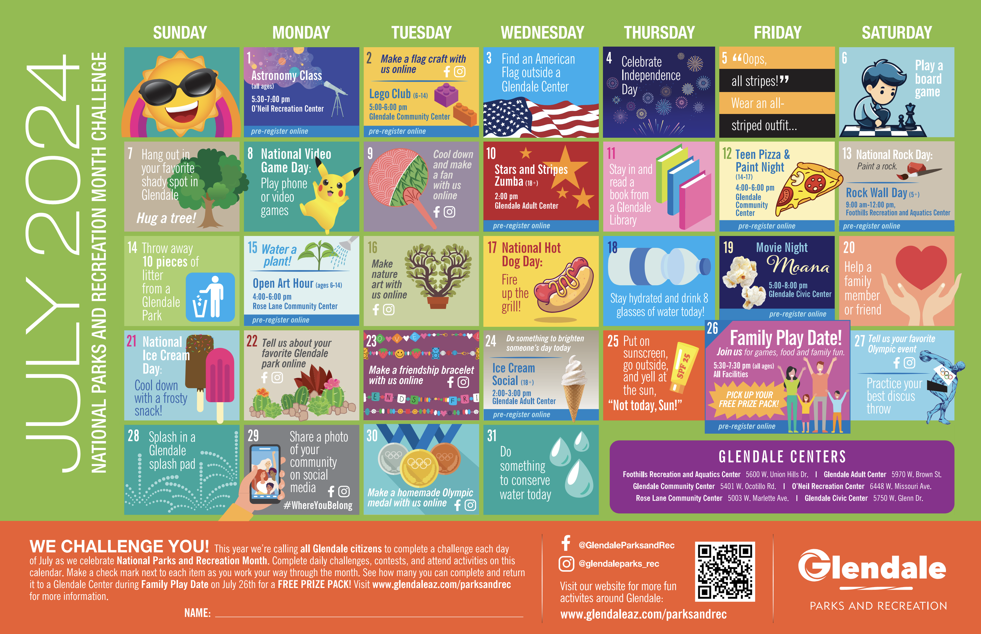 Glendale summer calendar