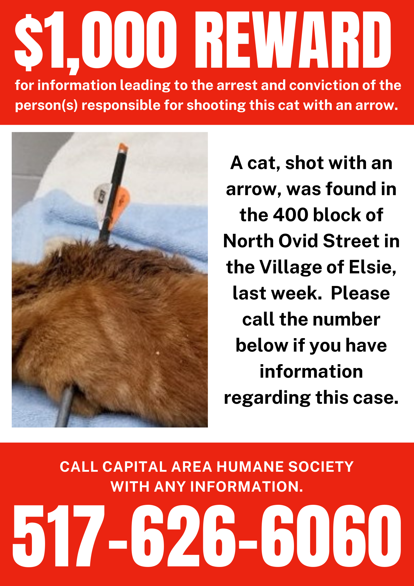 $1,000 reward Capital Area Humane Society
