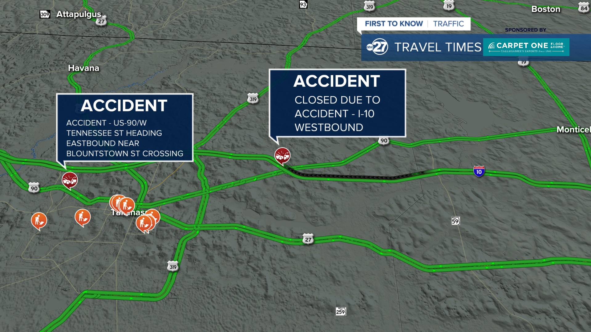 I-10 westbound lanes closed at MM 213 Tuesday morning