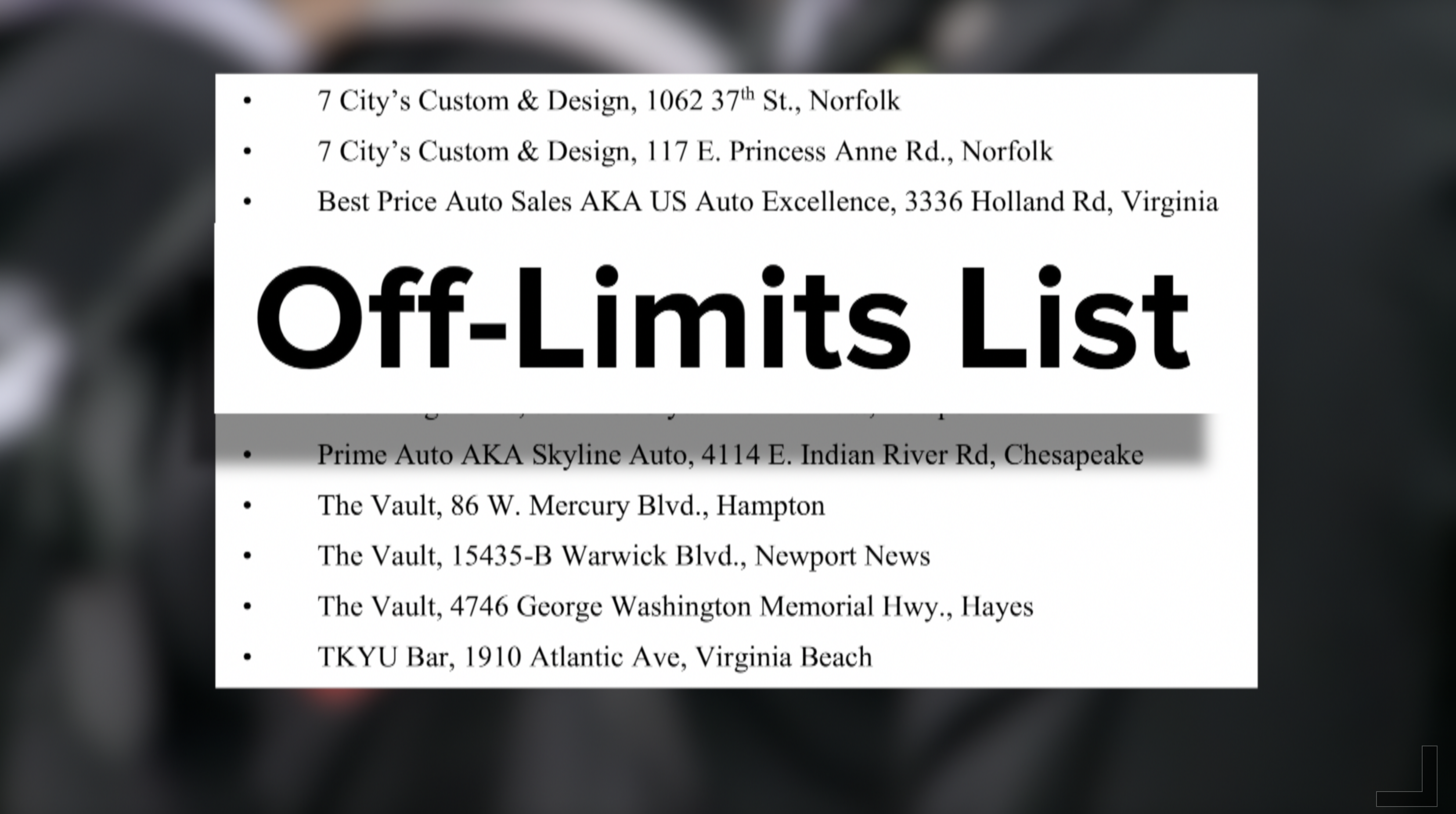 off-limits list