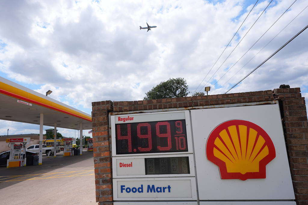 The price of regular unleaded gasoline is displayed in Irving, Texas, Monday, May 11, 2026.