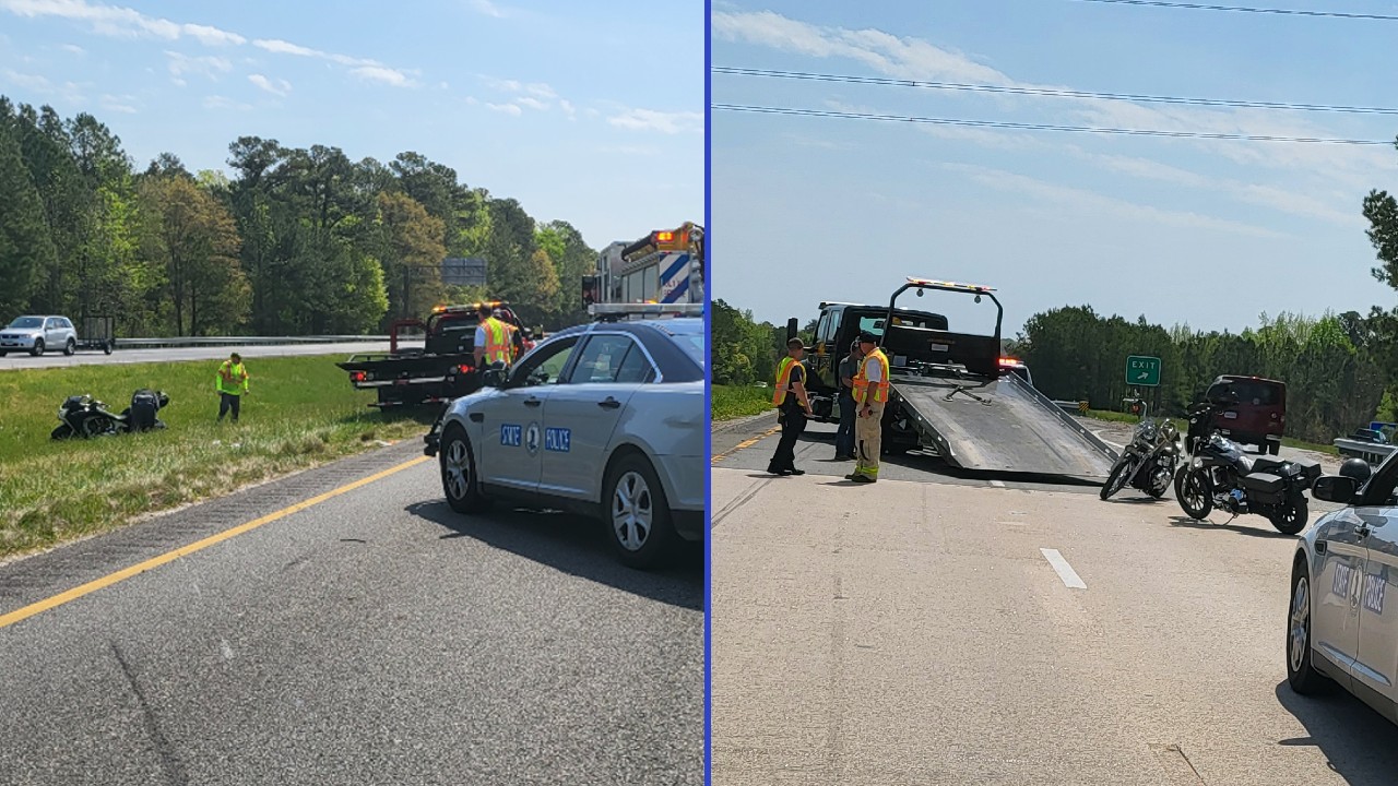 Motorcycle crashes on I-288 south at Chester Road exit Saturday, April, 23, 2022. 