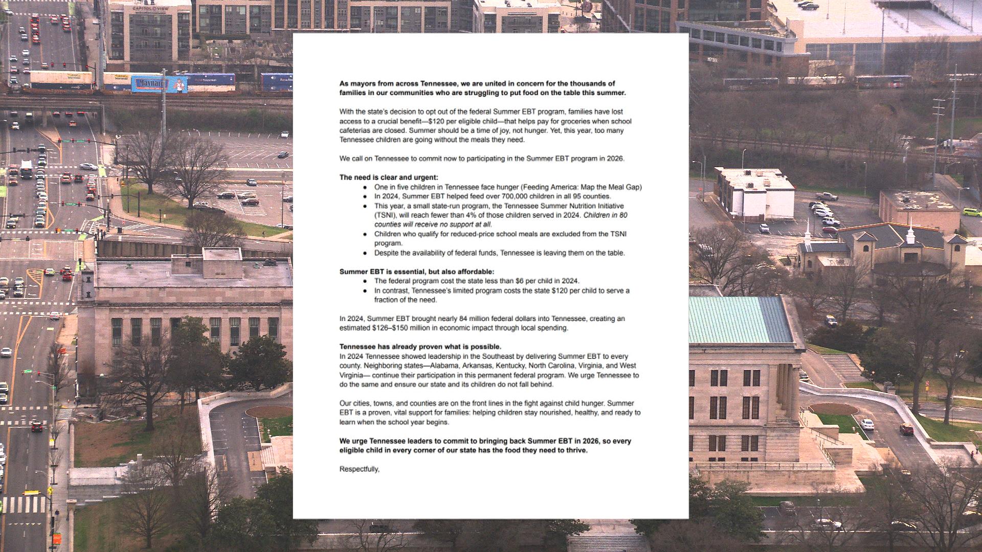 Mayors letter about Summer EBT