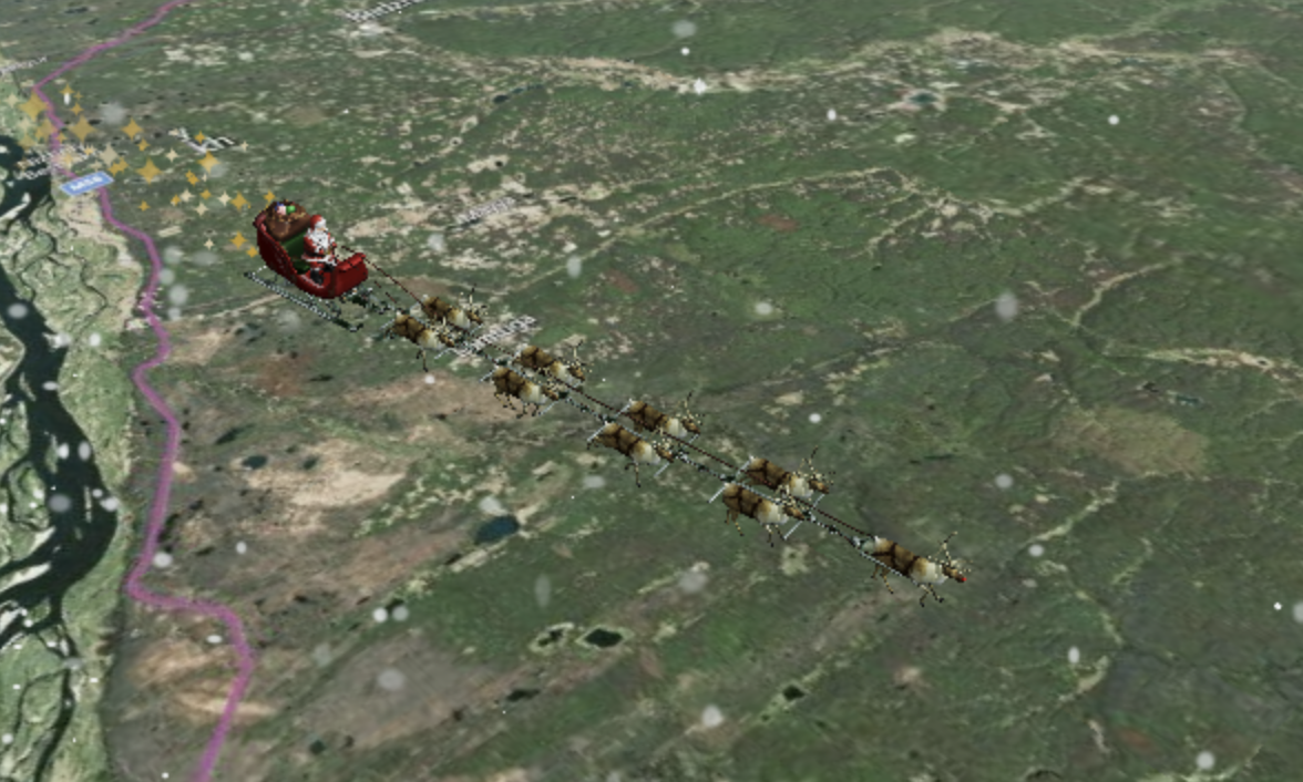 NORAD Tracker shows Santa traveling across the globe. 