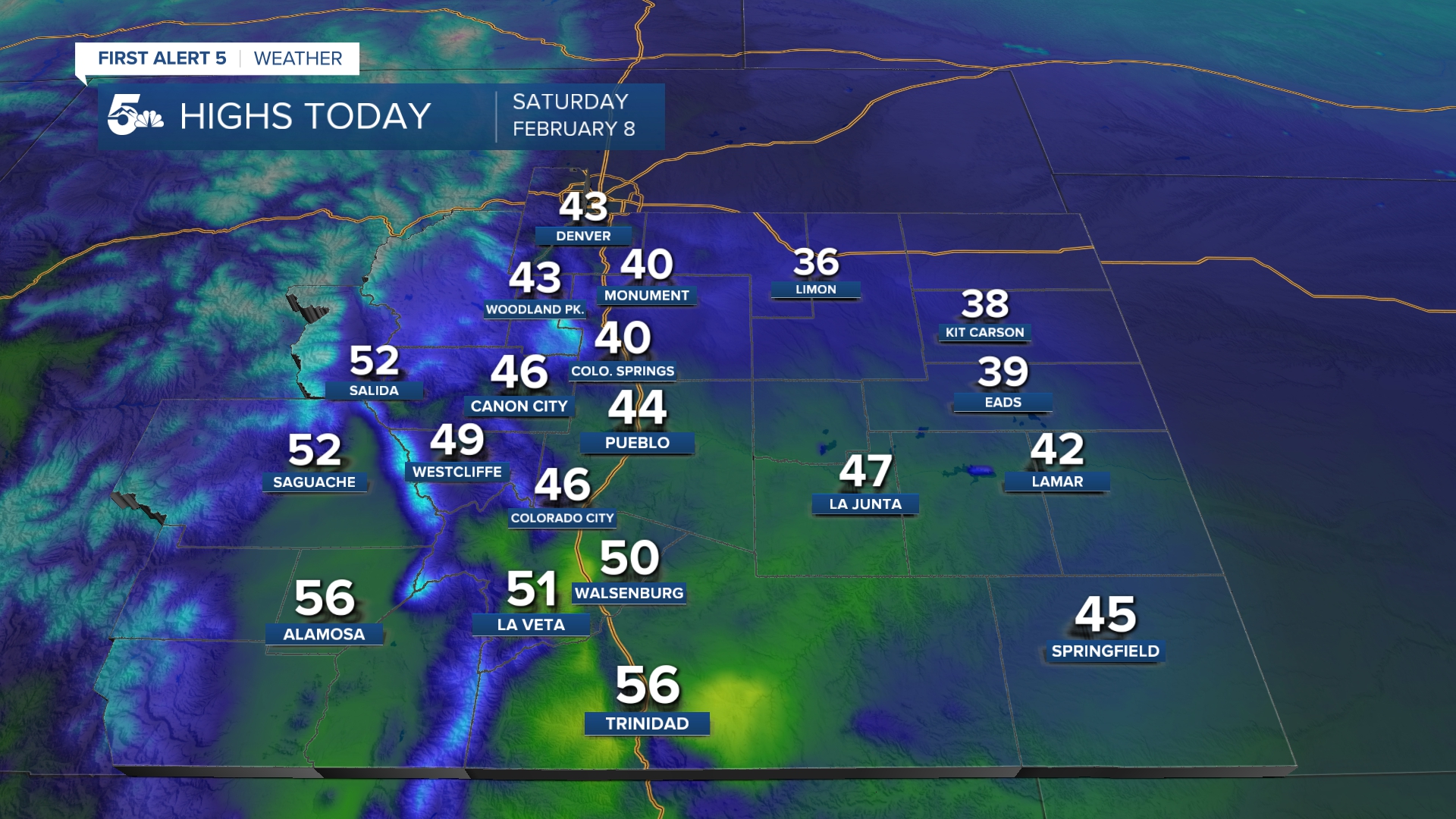 Highs Saturday across southern Colorado
