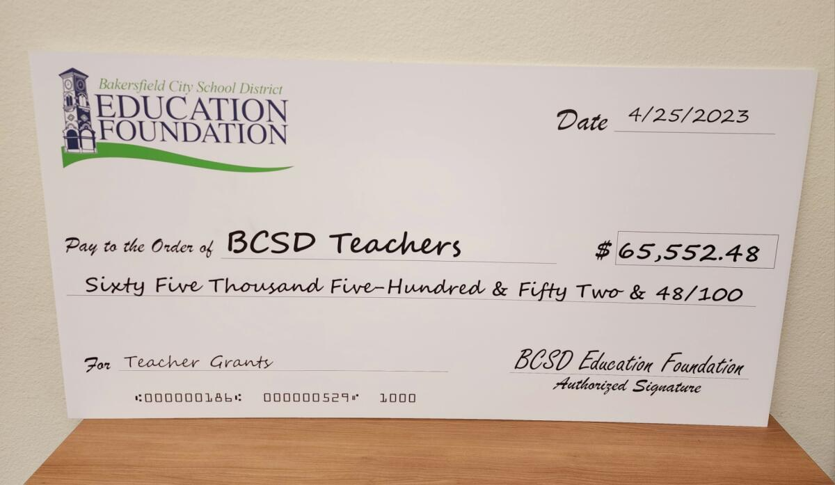 Bakersfield City School District check for over $65,000