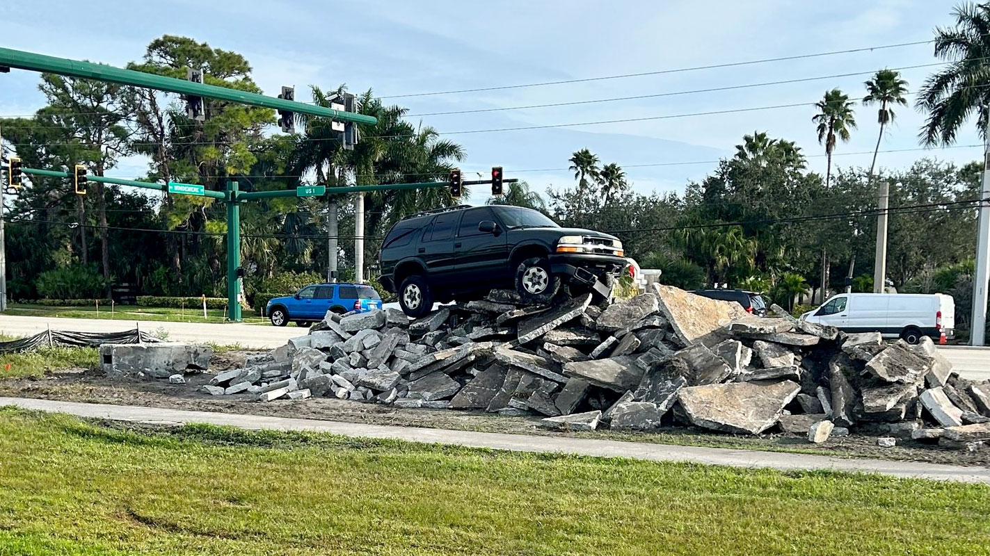 A driver in Martin County sustained minor injuries after the driver of an SUV failed to yield to oncoming traffic on Dec. 5, 2023, ending up on top of a pile of concrete, deputies said.