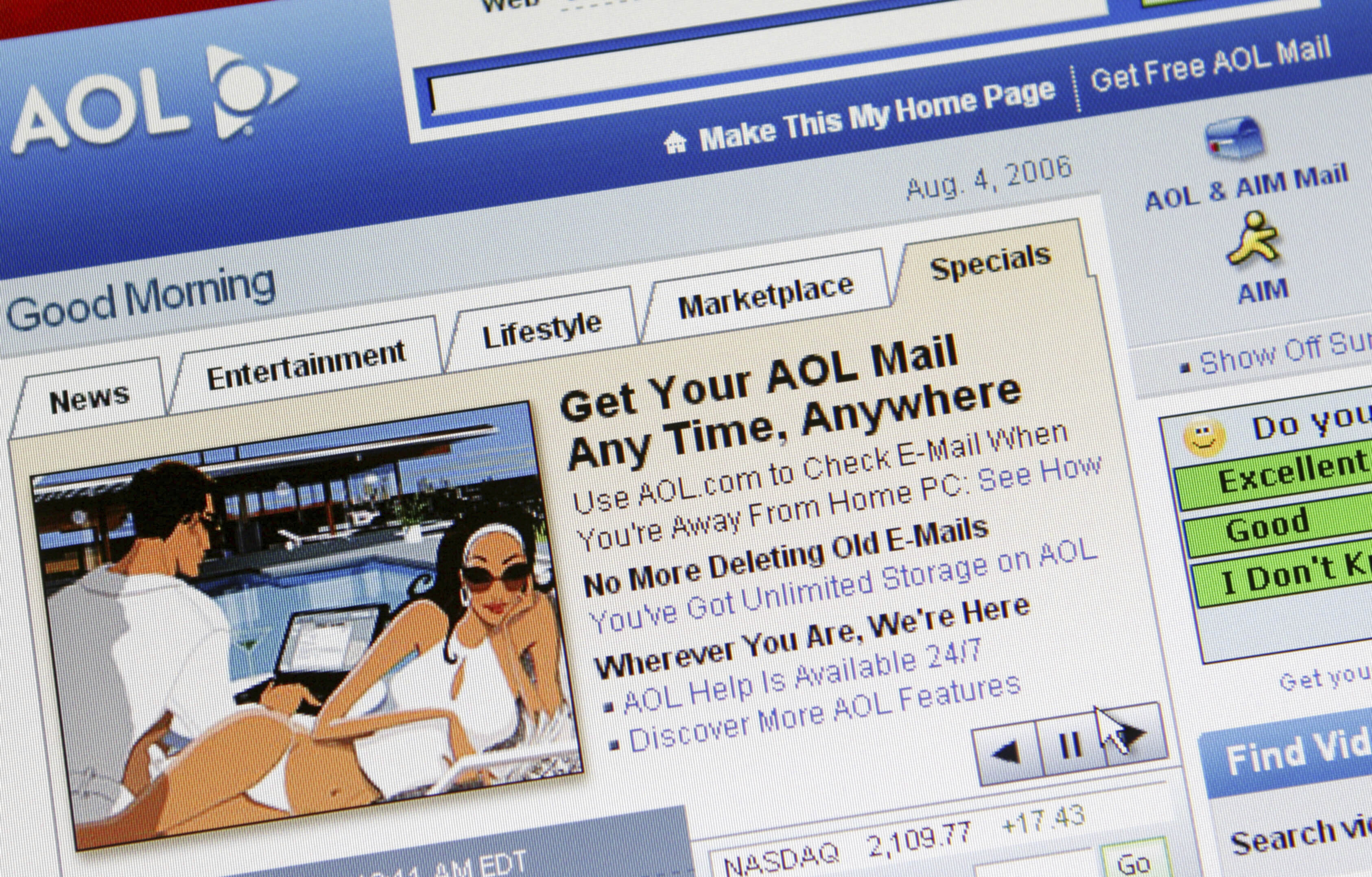 AOL's home page is shown on a computer screen, Aug. 4, 2006, in New York. 