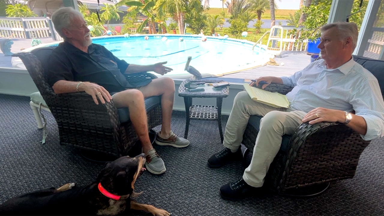 Okeechobee County resident Steve Cates speaks to WPTV reporter Matt Sczesny about rising home insurance costs.