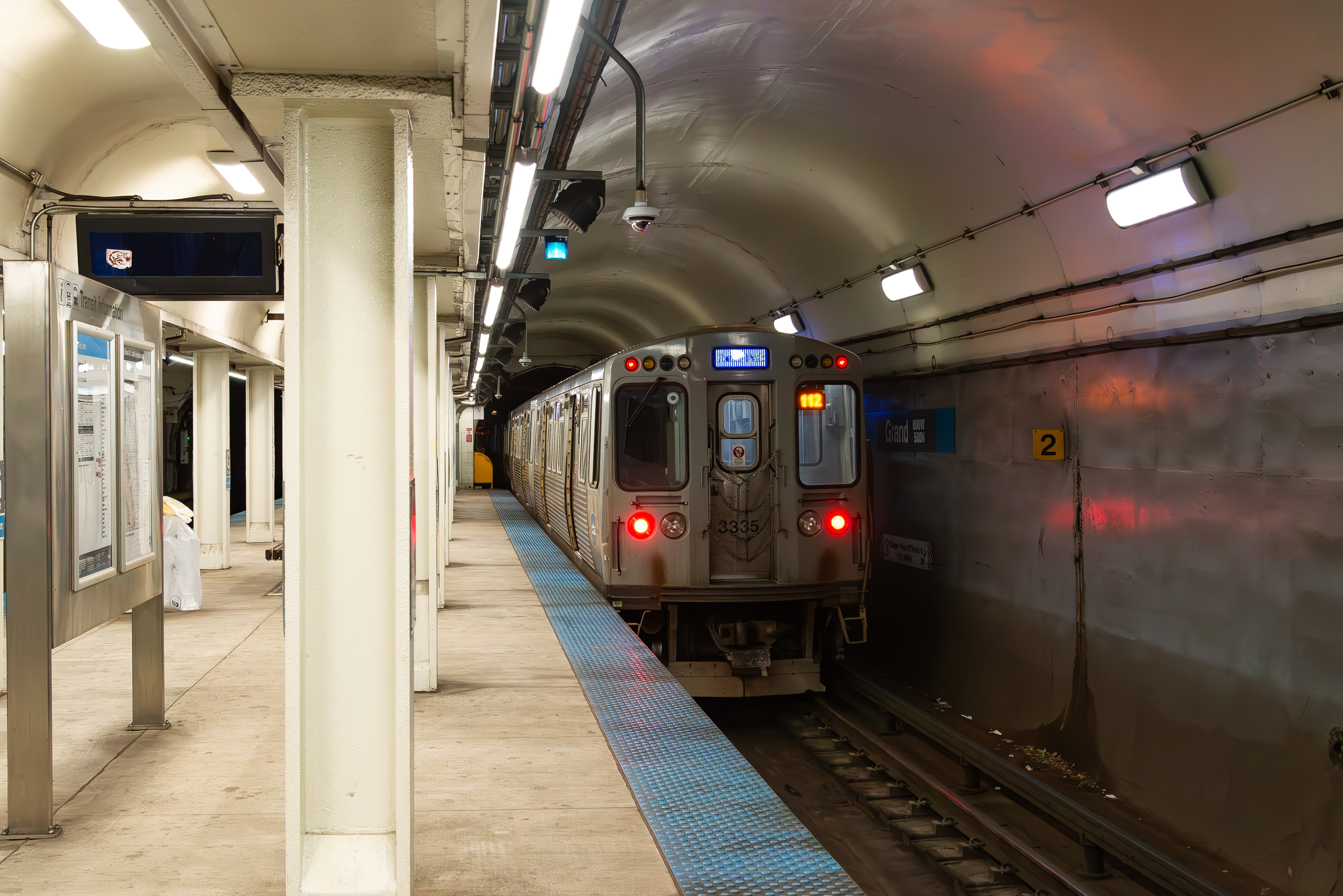 Stock image of the Logan Square Blue Line Station in Chicago.