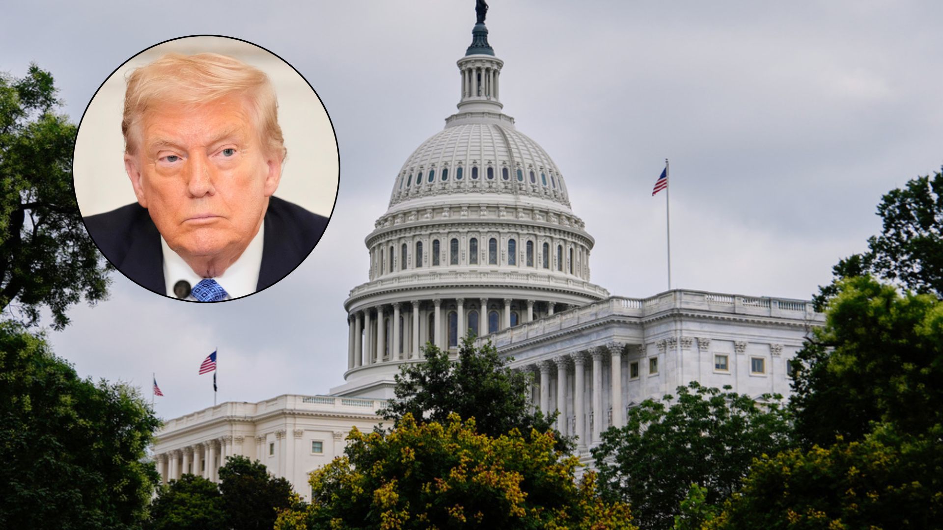This combination of photos shows President Donald Trump and the U.S. Capitol in Washington, D.C.