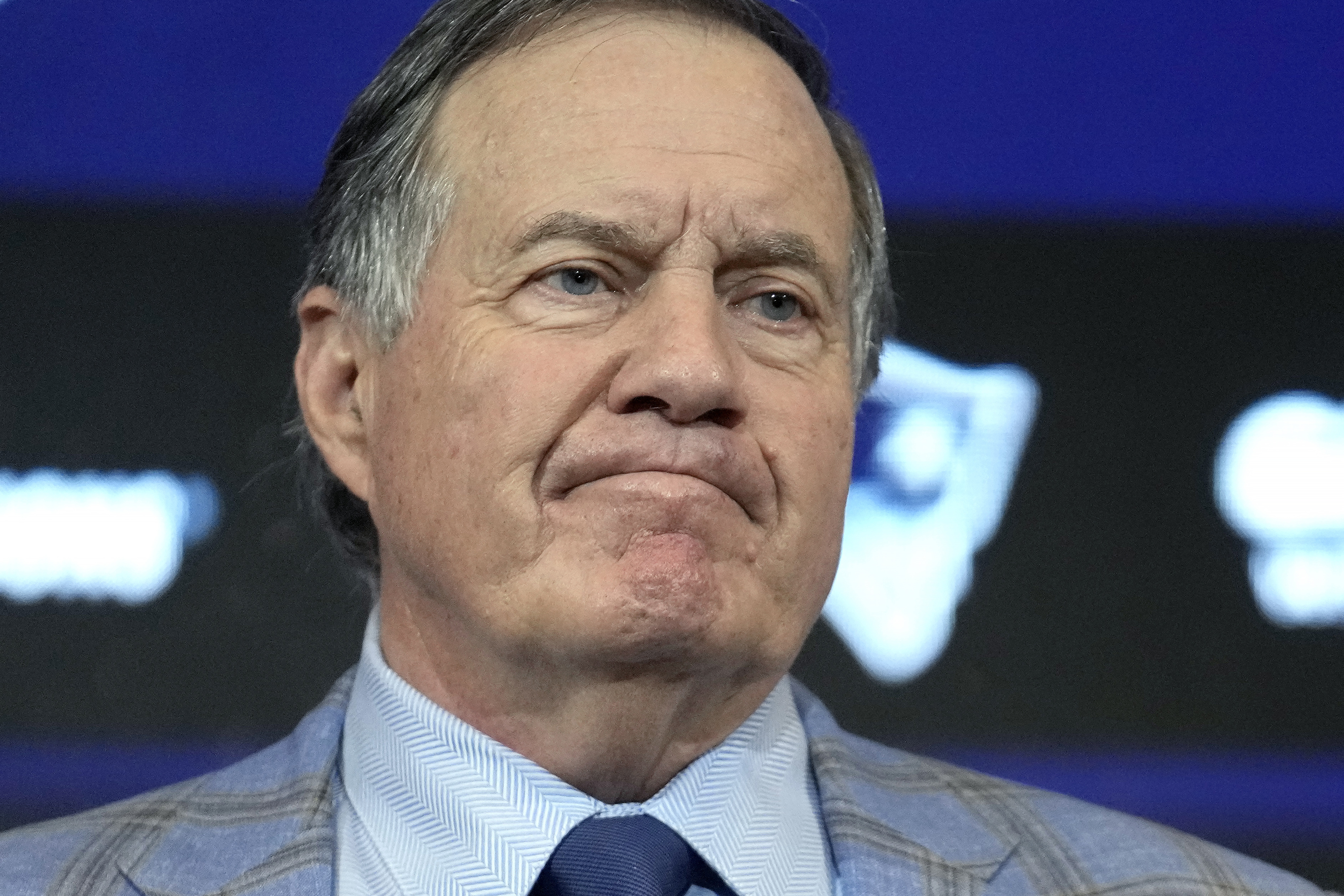 New England Patriots head coach Bill Belichick frowns during final news conference, Jan. 11, 2024