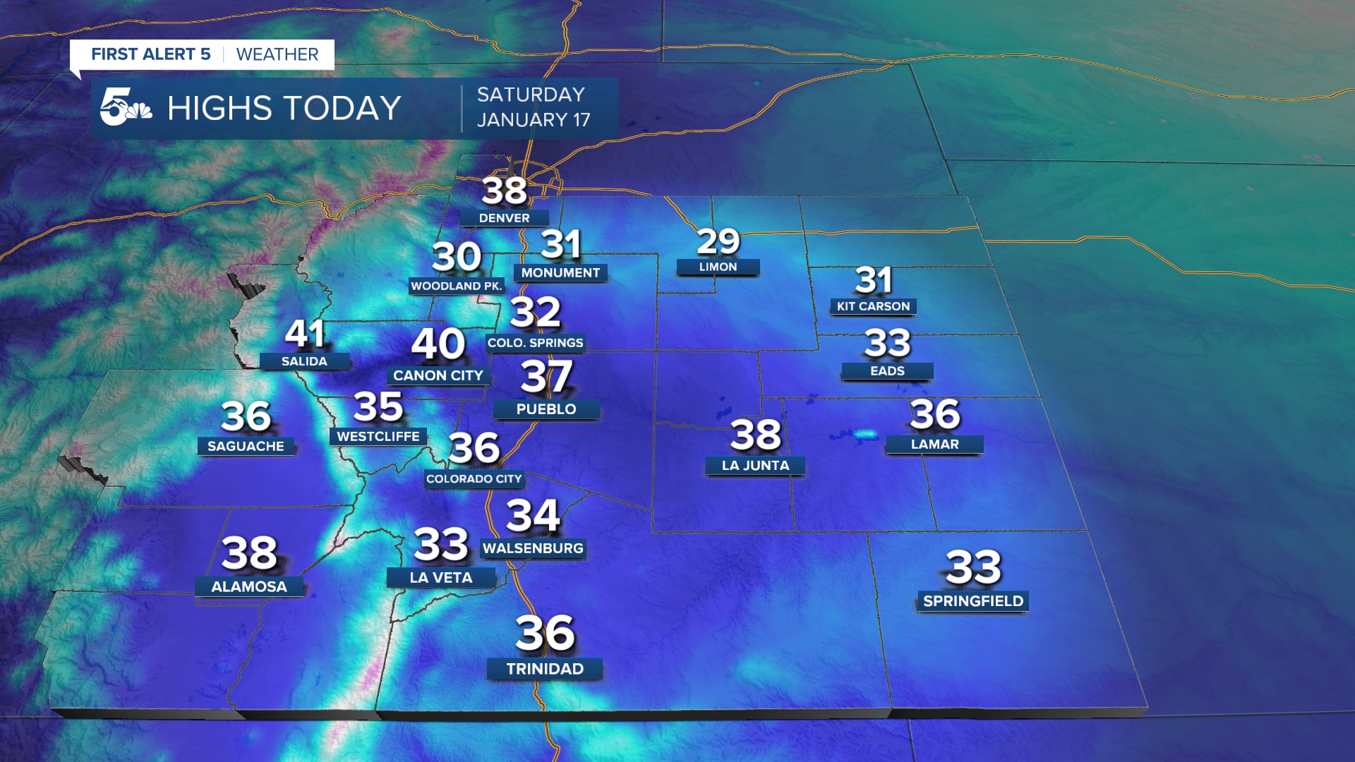 Highs in southern Colorado on January 17th, 2026