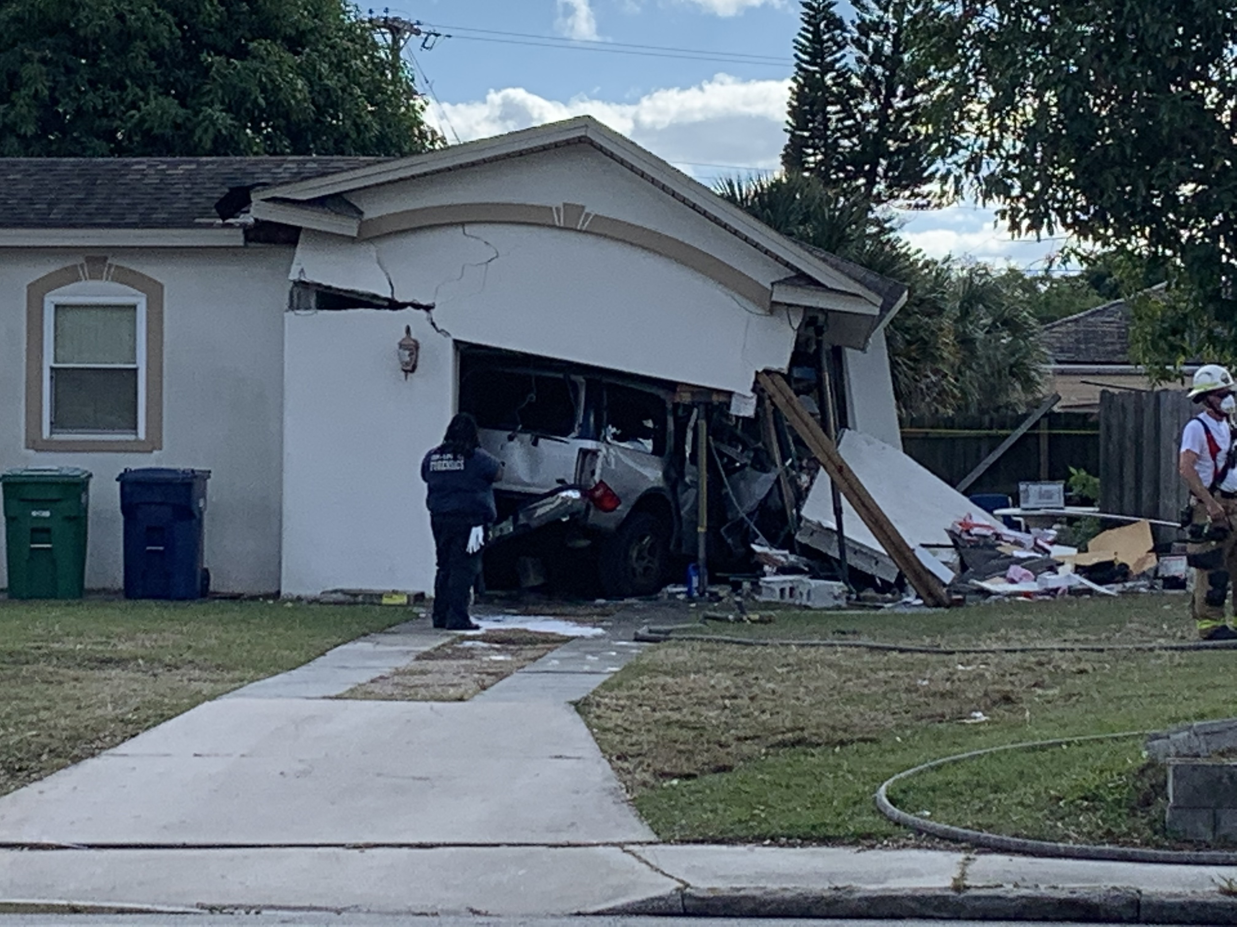 Vehicle trapped in a garage after crash