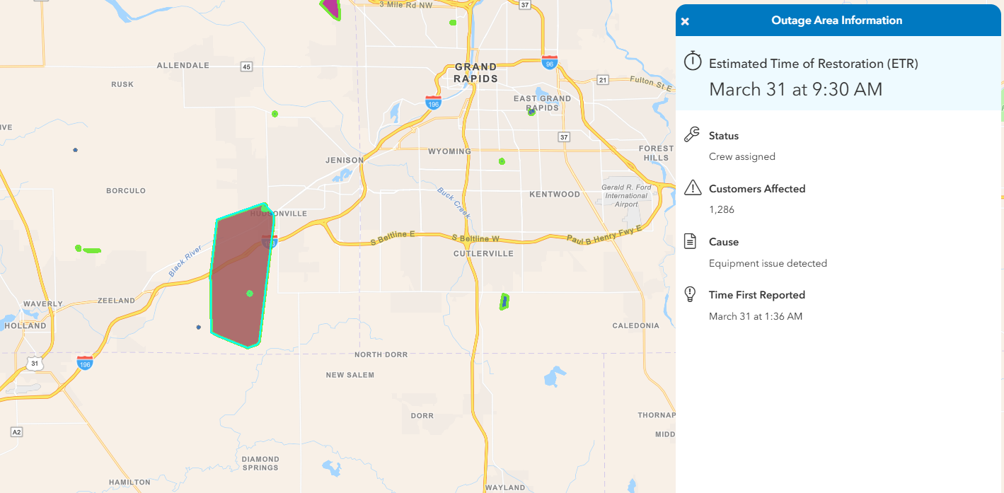 Hudsonville Outage March 31 2026