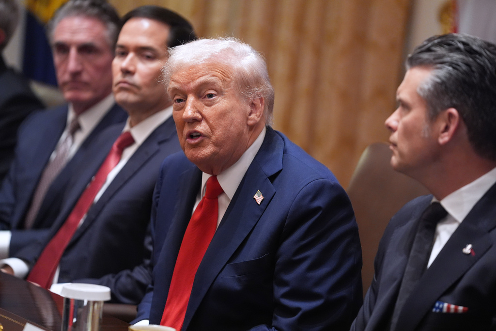 President Donald Trump speaks during a cabinet meeting at the White House.