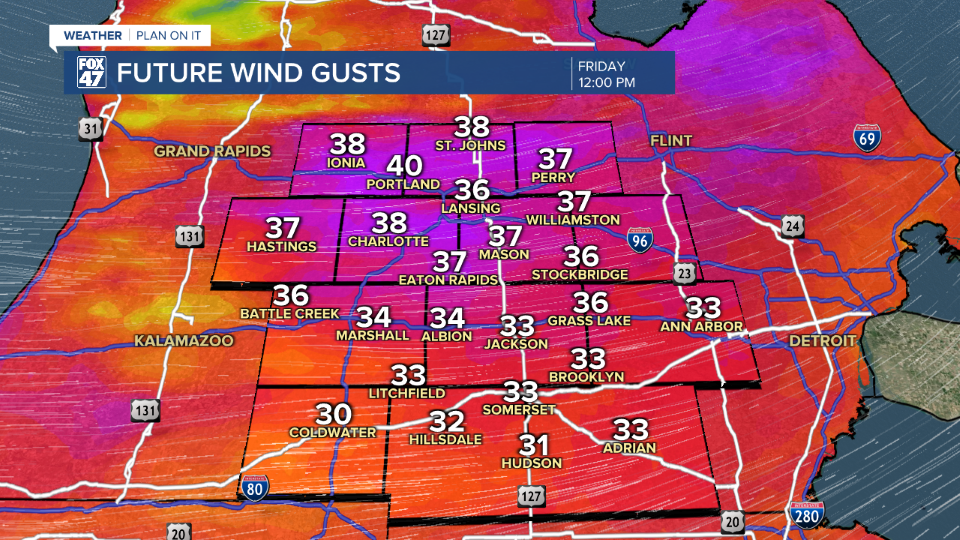 Strong winds expected Friday as low pressure system tracks northeast through Michigan