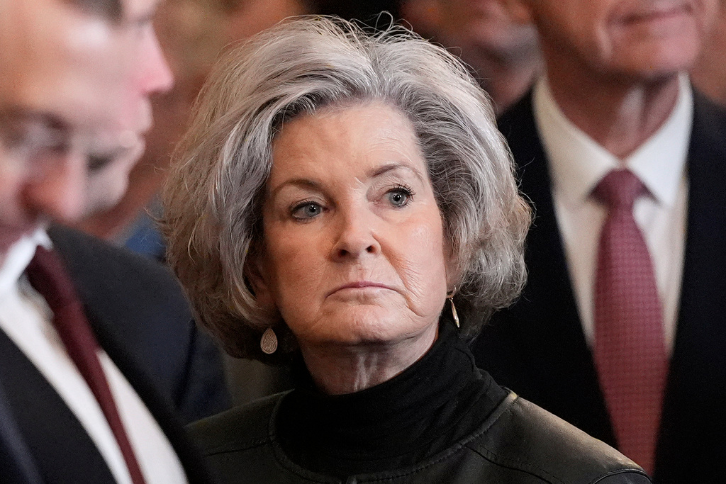 White House chief of staff Susie Wiles waits for the arrival of President Donald Trump for a Medal of Honor ceremony in the East Room of the White House, March 2, 2026, in Washington.
