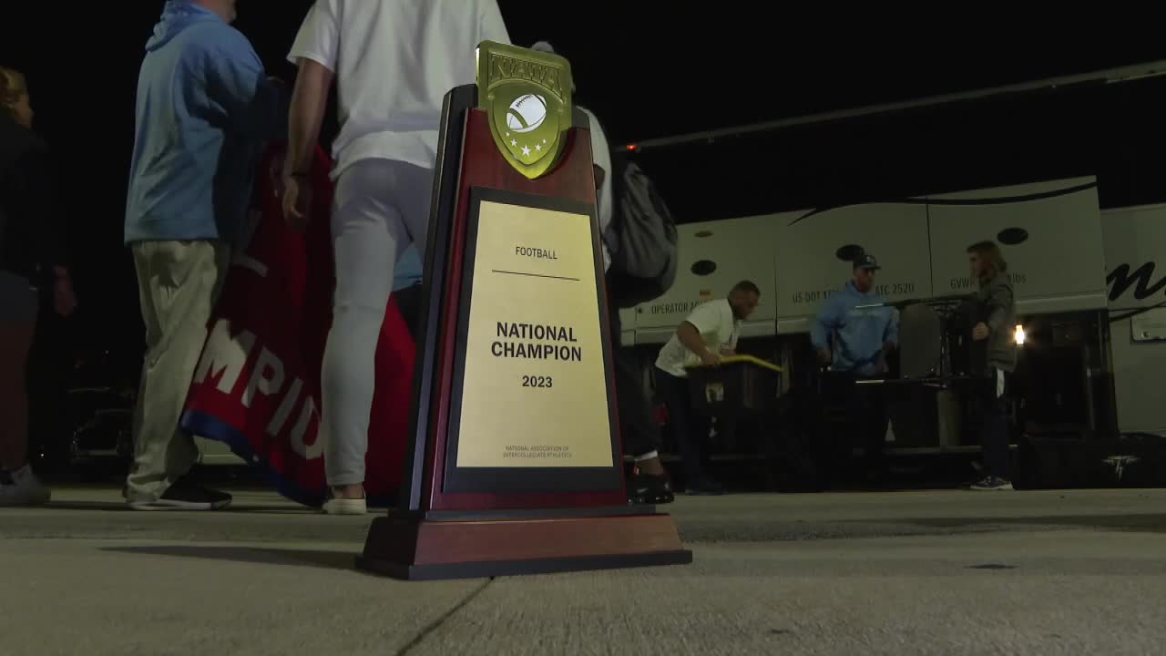 Keiser Seahawks 2023 NAIA national championship trophy, Dec. 18, 2023