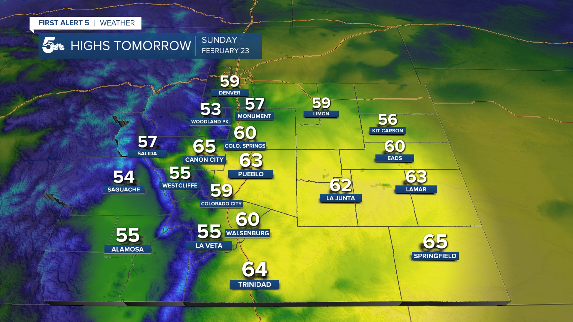 Highs Sunday in southern Colorado