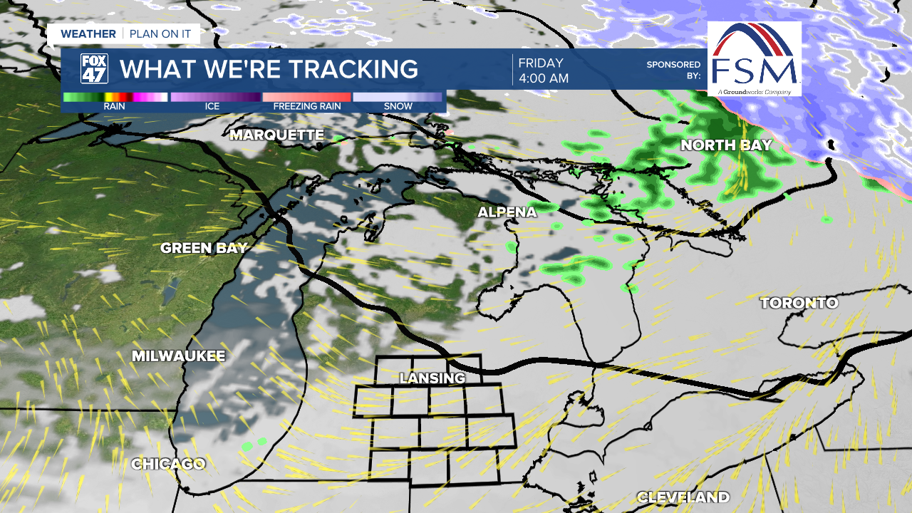 A stray shower is possible Friday morning ahead of an advancing cold front