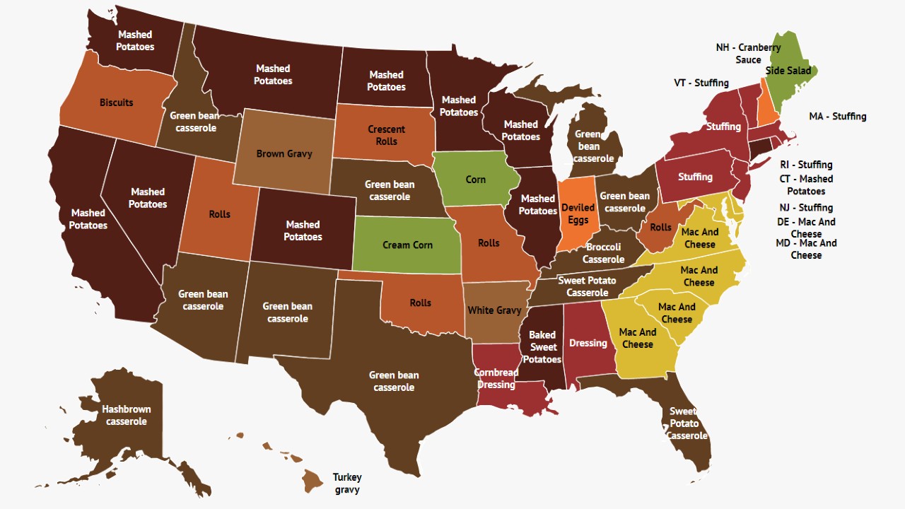 Google Trends reveal each state's favorite Thanksgiving side dish