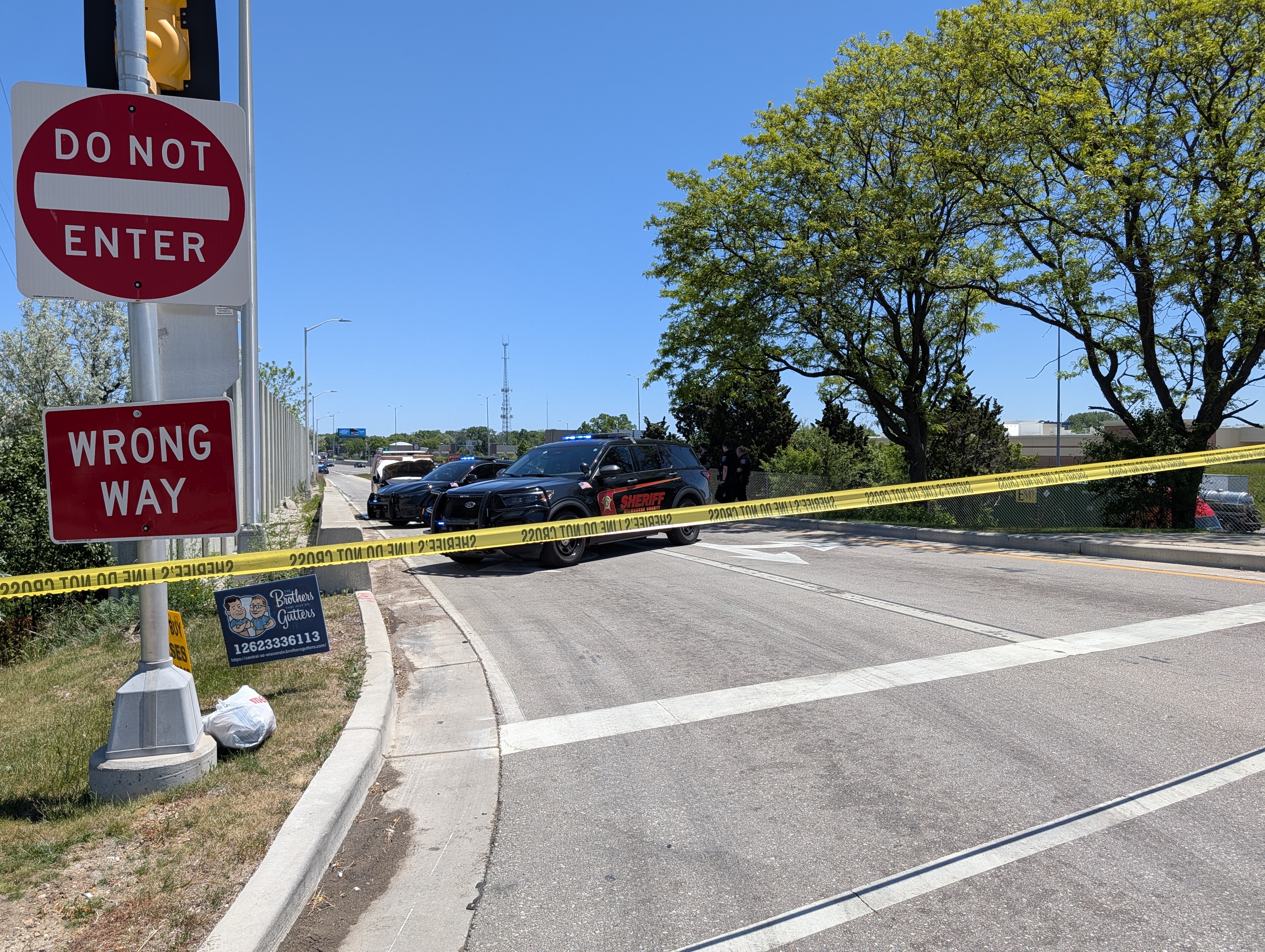 One person was found dead inside a burning car 