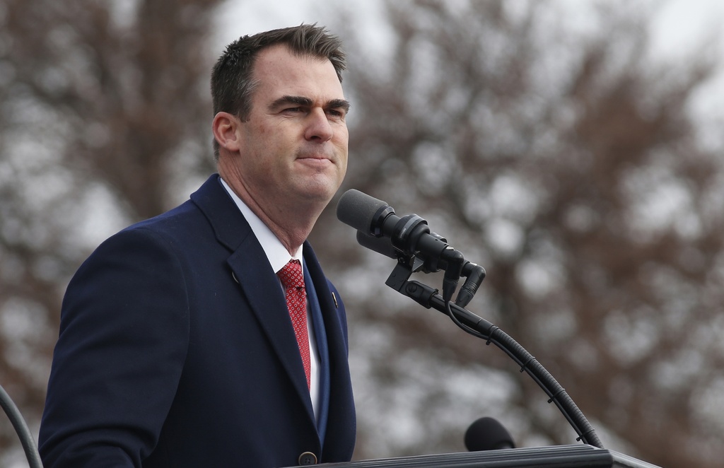 Oklahoma Governor Kevin Stitt gives his inaugural speech during ceremonies in Oklahoma City, Monday, Jan. 14, 2019. 