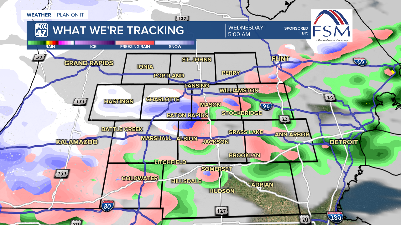 Rain mixes to snow overnight Tuesday into Wednesday with slick spots possible for the Wednesday AM commute