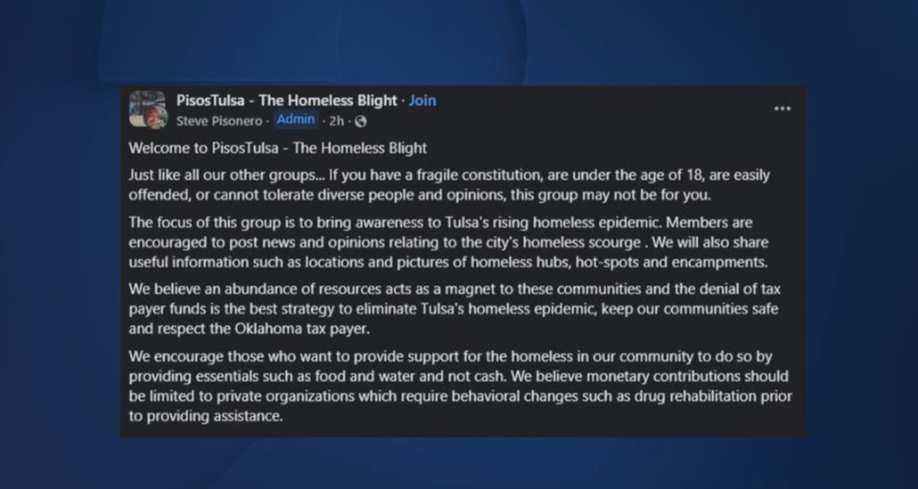 Tulsa woman speaks out about Facebook page focused on homelessness
