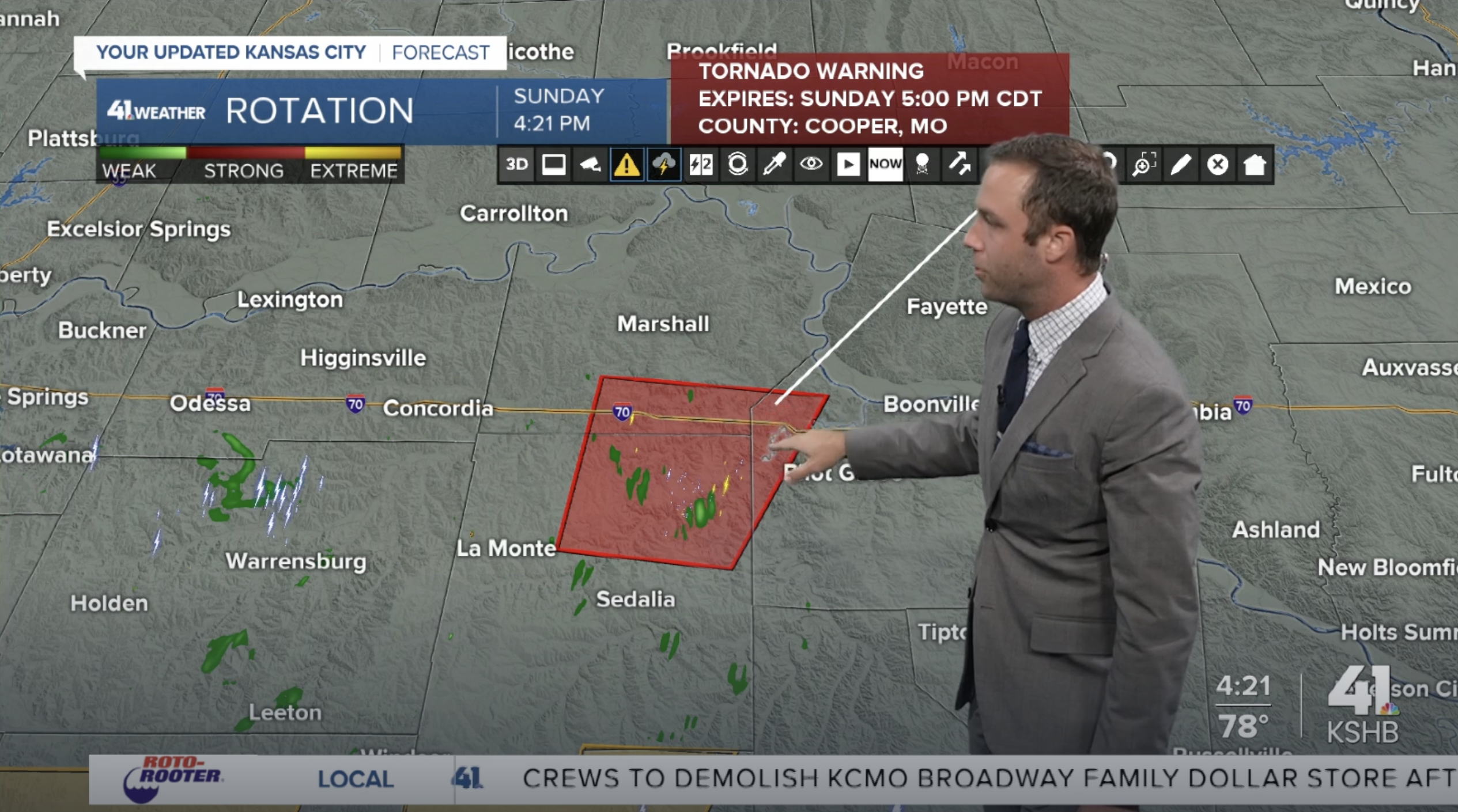 tornado warning for pettis, cooper, saline 6/7