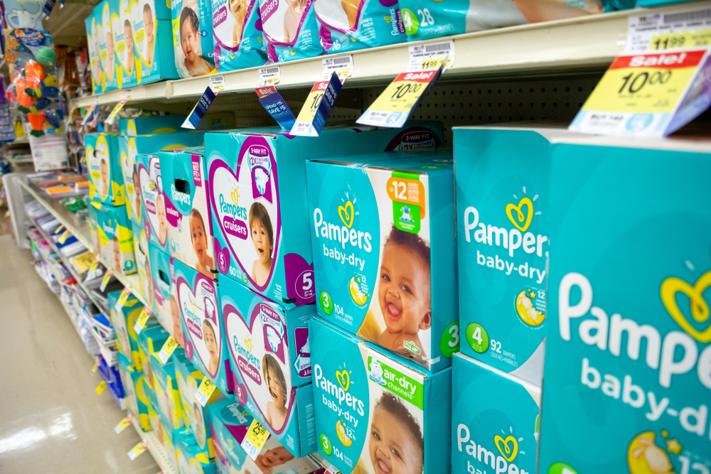 Pampers in a grocery store.