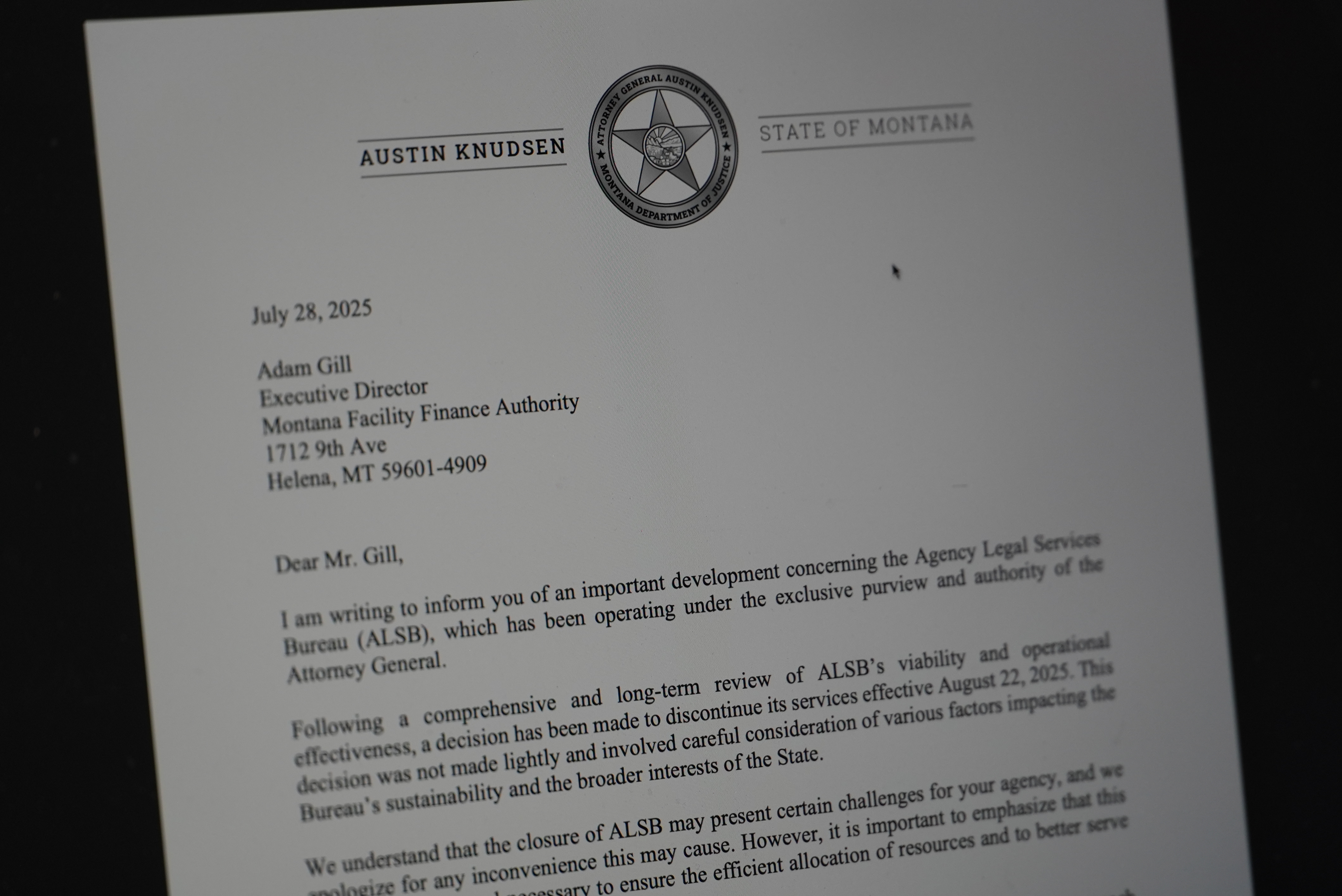 Agency Legal Services Letter