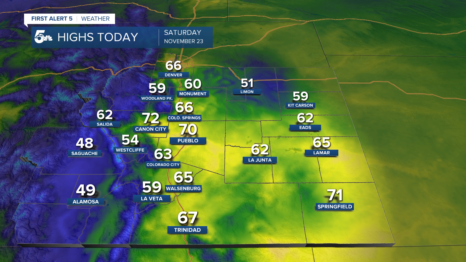 Highs Saturday in southern Colorado