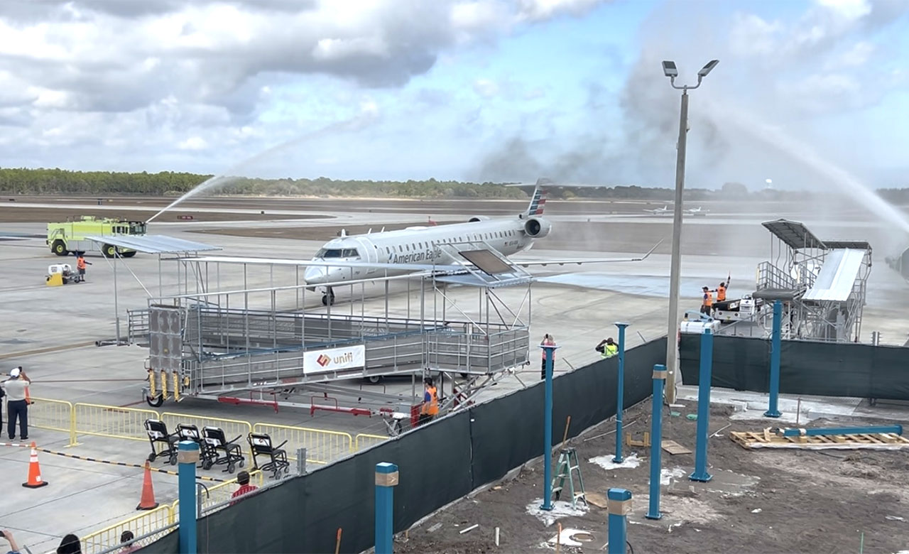 The first American Airlines flight landed at Vero Beach Regional Airport and was welcomed by a water cannon salute on Feb. 12, 2026.
