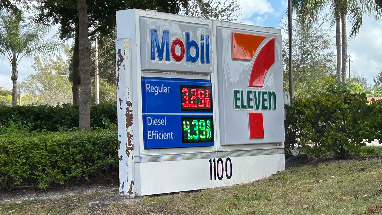 A Mobil, 7 Eleven gas station in Royal Palm Beach, Florida, was selling gas for $3.29 a gallon on March 5, 2026.