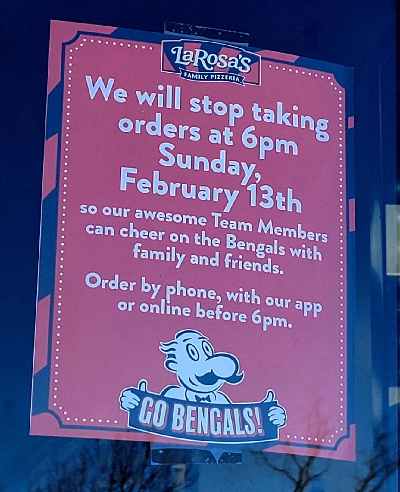 LaRosa's Pizzeria closing for Super Bowl
