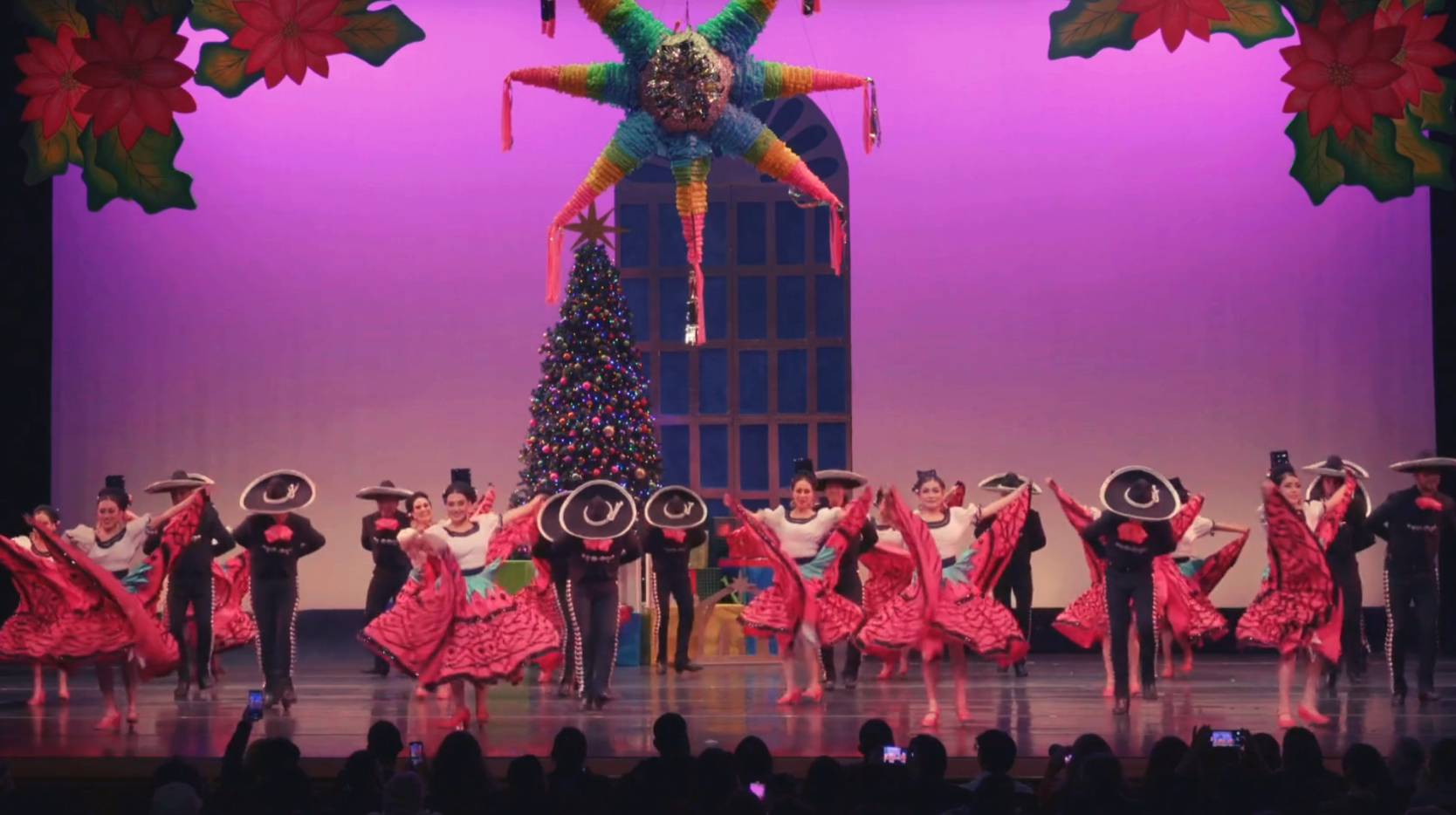 Fiestas Navidenas pinata and dancers