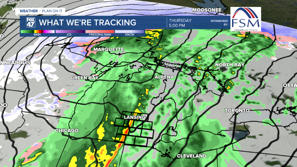 Heavier rainfall rates could limit visibility as a strong trough advances through the region