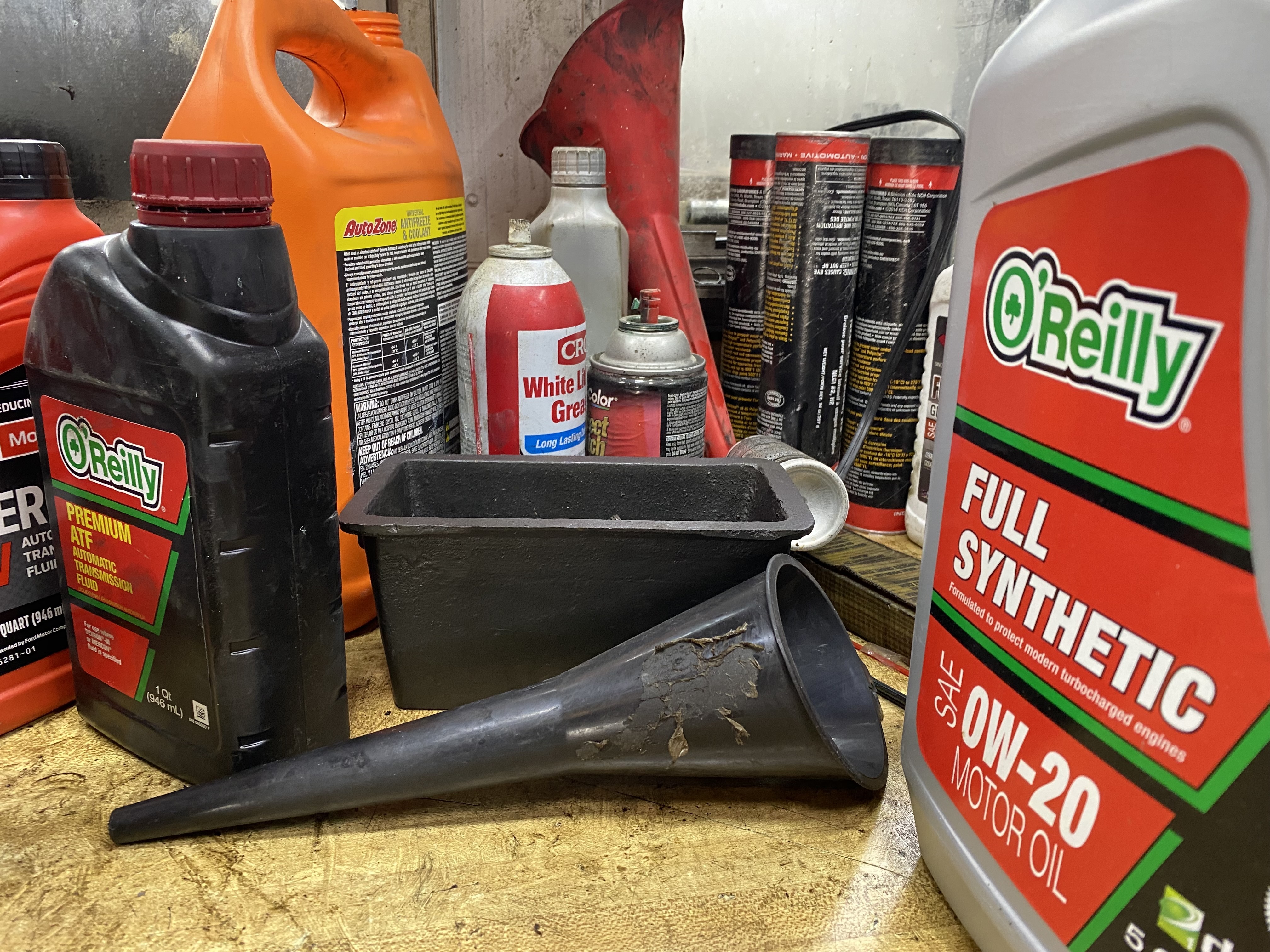Bottles of oil at Sam's Auto Shop