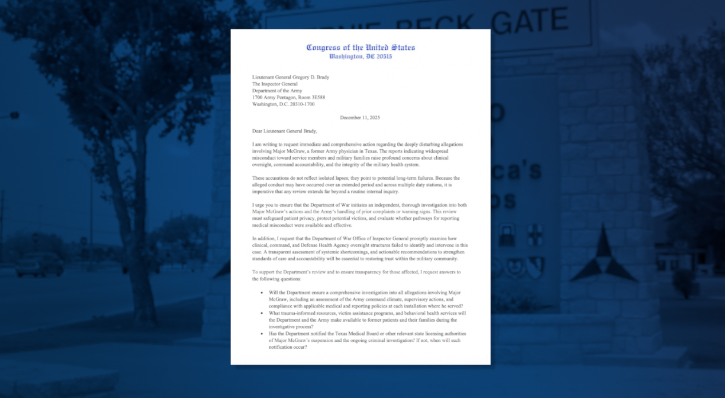 Congressional Letter Fort Hood allegations