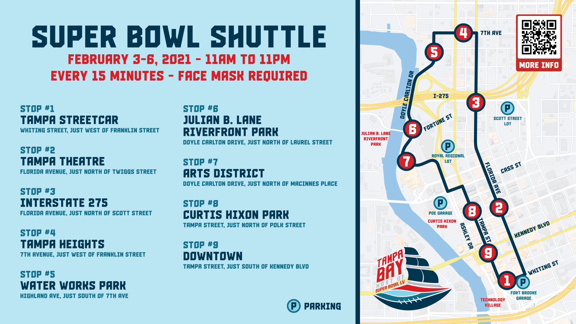 Super Bowl Shuttle Map Graphic with QR Code
